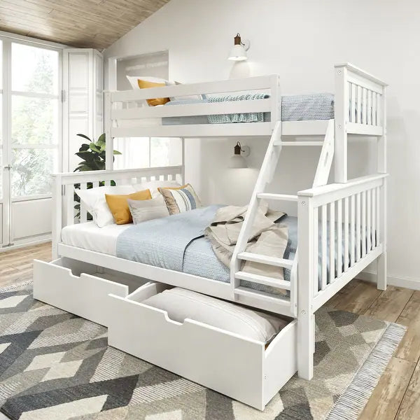 Torino White Single on Double Kids Bunk Bed Frame With Storage Drawers