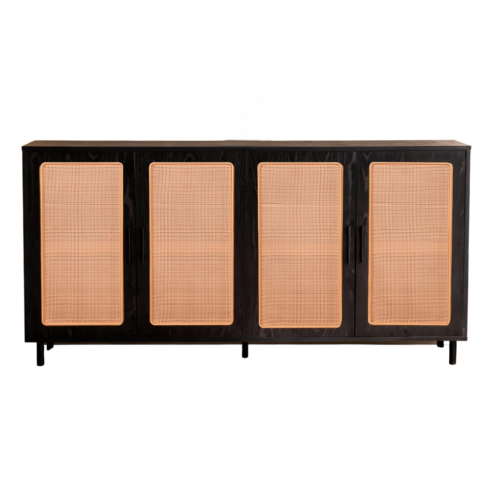 Oslo 4-Door Sideboard Cabinet Black with Oak Doors