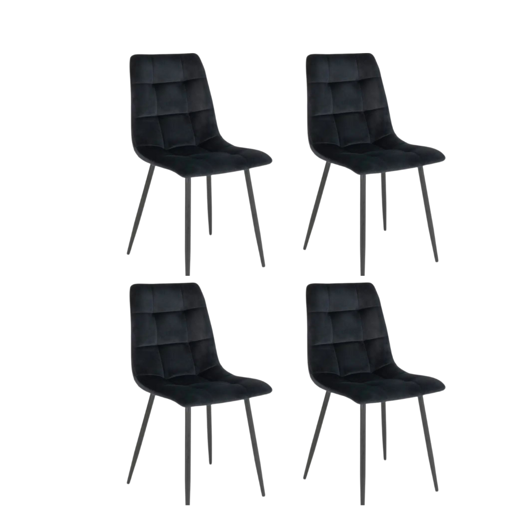 Swade Dining Chairs In Black Velvet With Black Steel Legs Set of 4