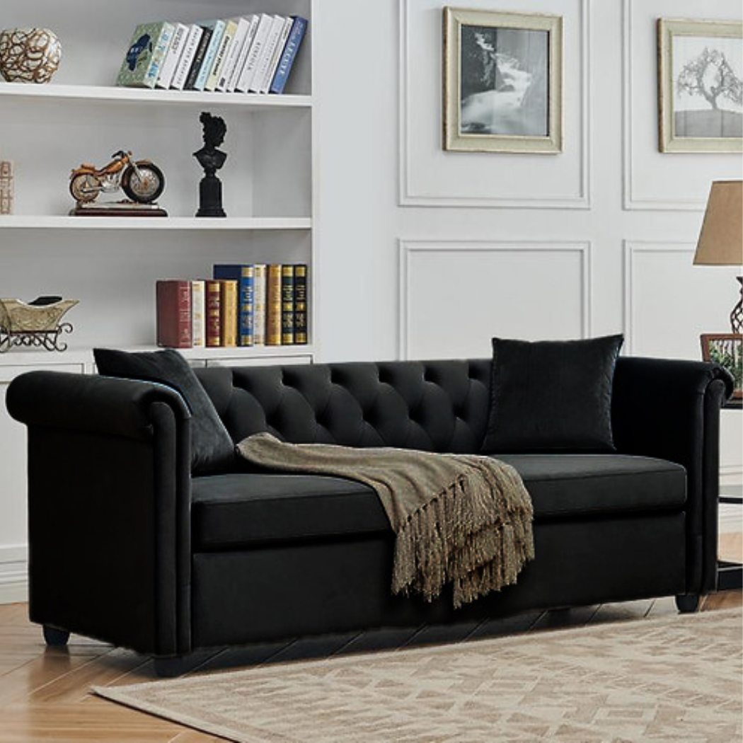 Brookfield Velvet 3 Seater Sofa Black