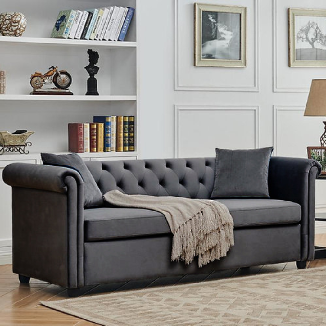 Brookfield Velvet 2+3 Seater Sofa Set Dark Grey