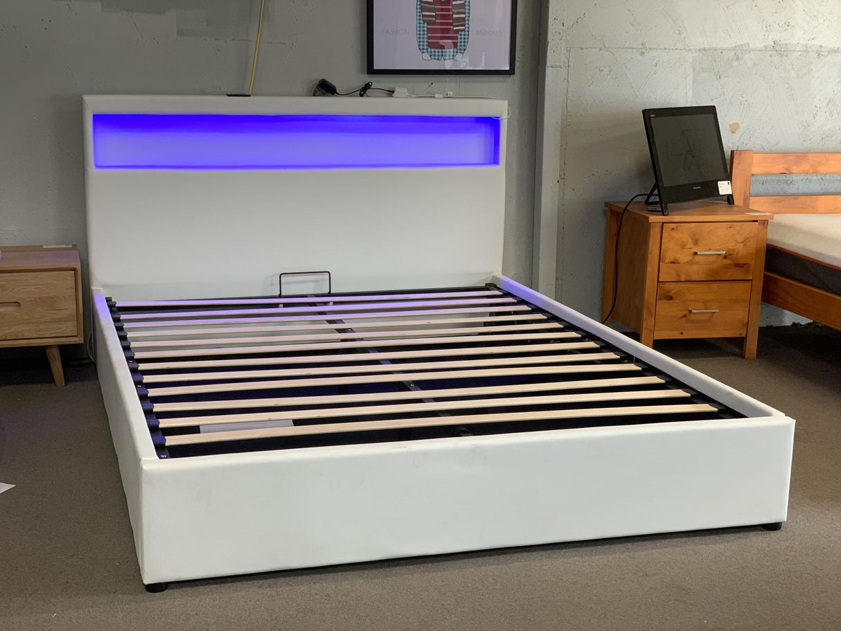 Torby Bed Frame with storage and LED Light White Double