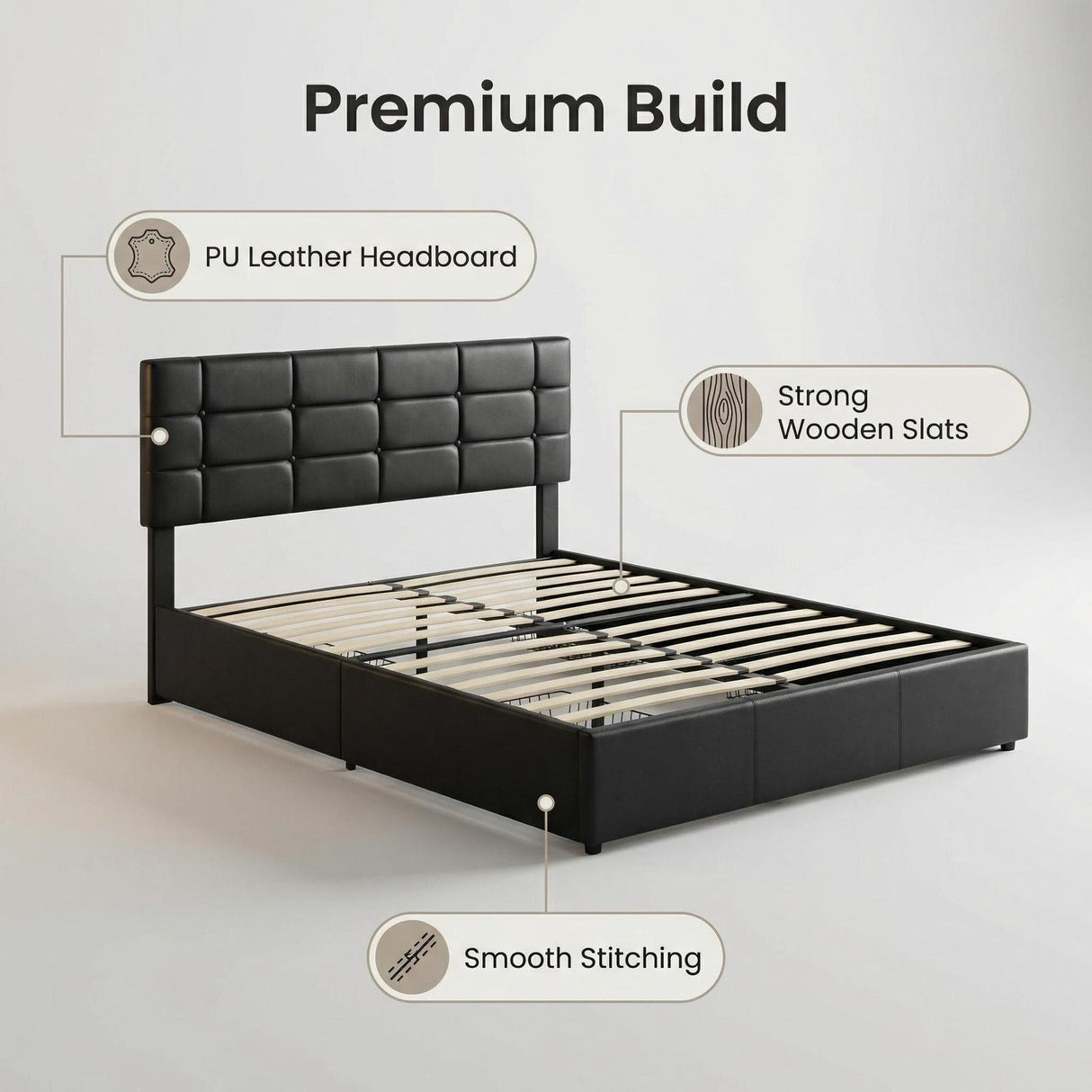 Harlow Bed Frame with Storage Drawers Full (Double)