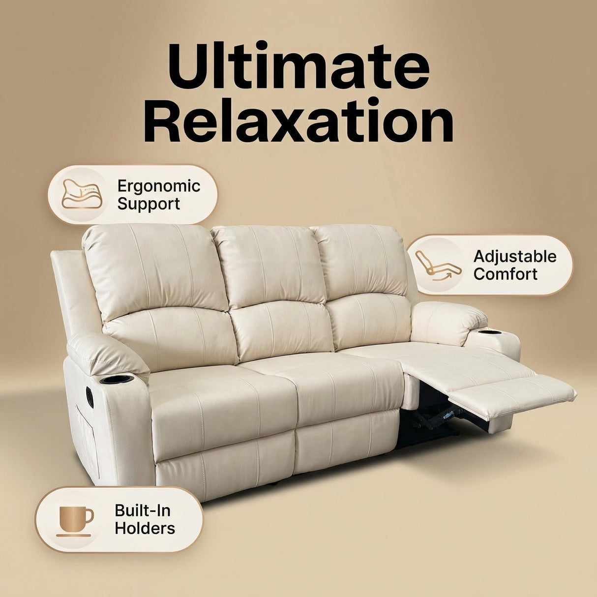 Cyril Recliner 3 seater PVC Beige