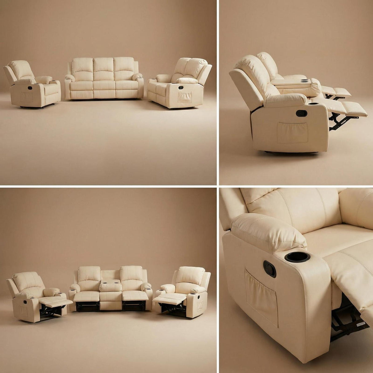 Cyril Recliner 3+2+1 Seater PVC Set Beige