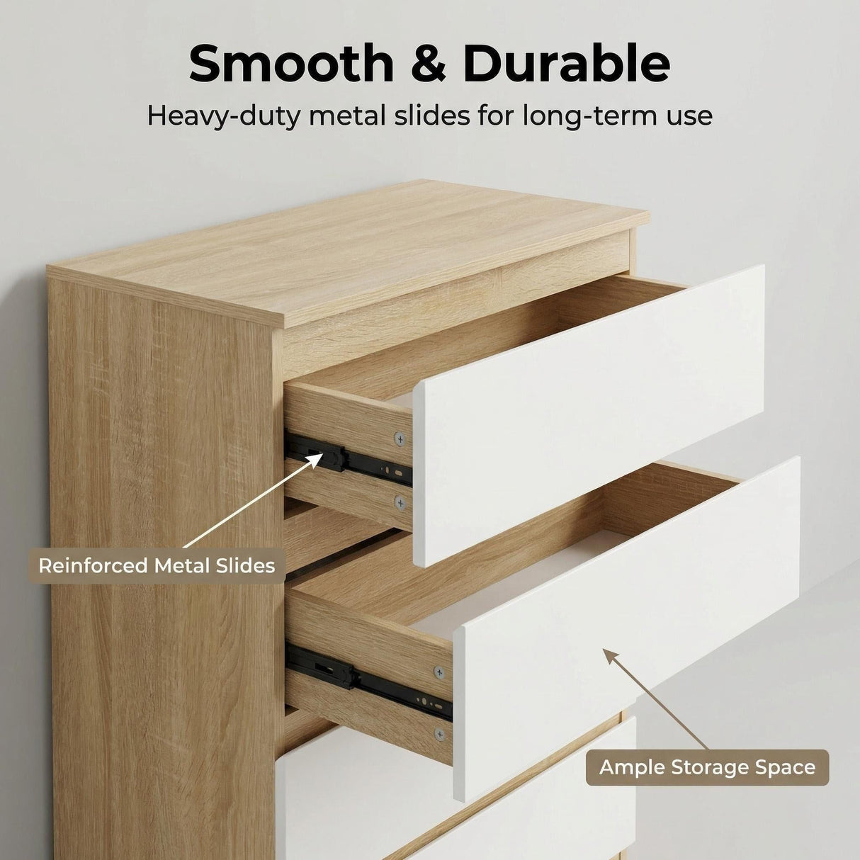 Rielly Chest of 3+2 Drawers Light Oak/White