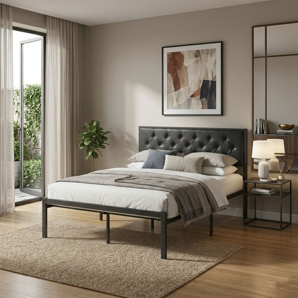 Upholstered Metal Platform Bed Queen