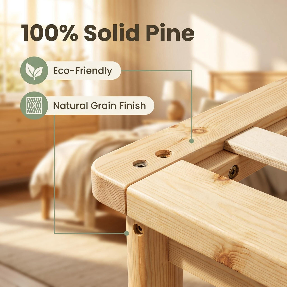 Aura Solid Pine Wood Bed Frame Double