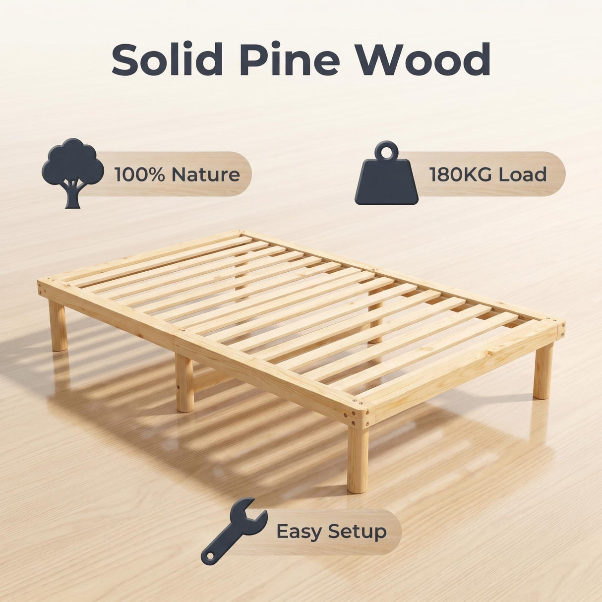 Aura Solid Pine Wood Bed Frame Double