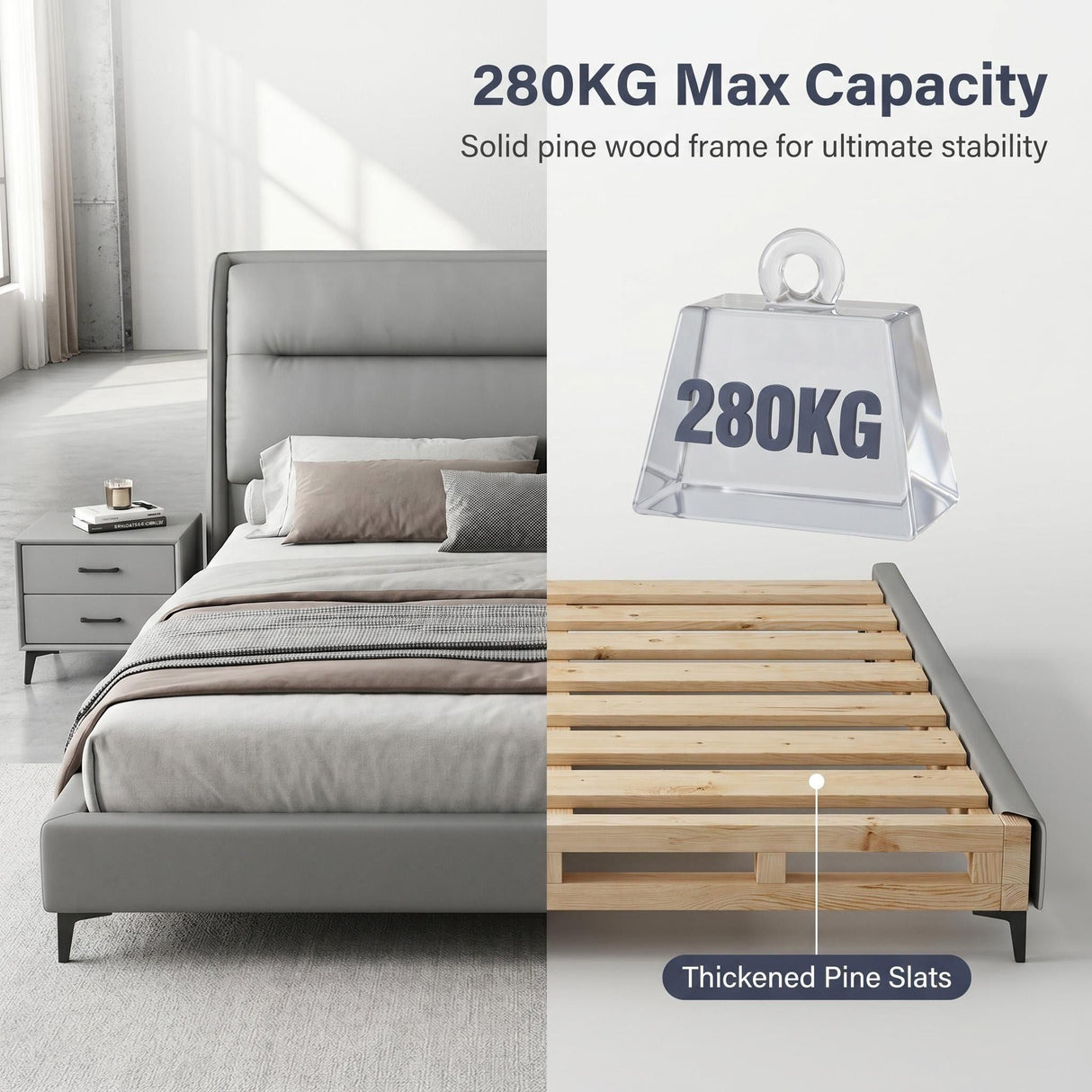 Waimai Bedframe Queen Light Grey