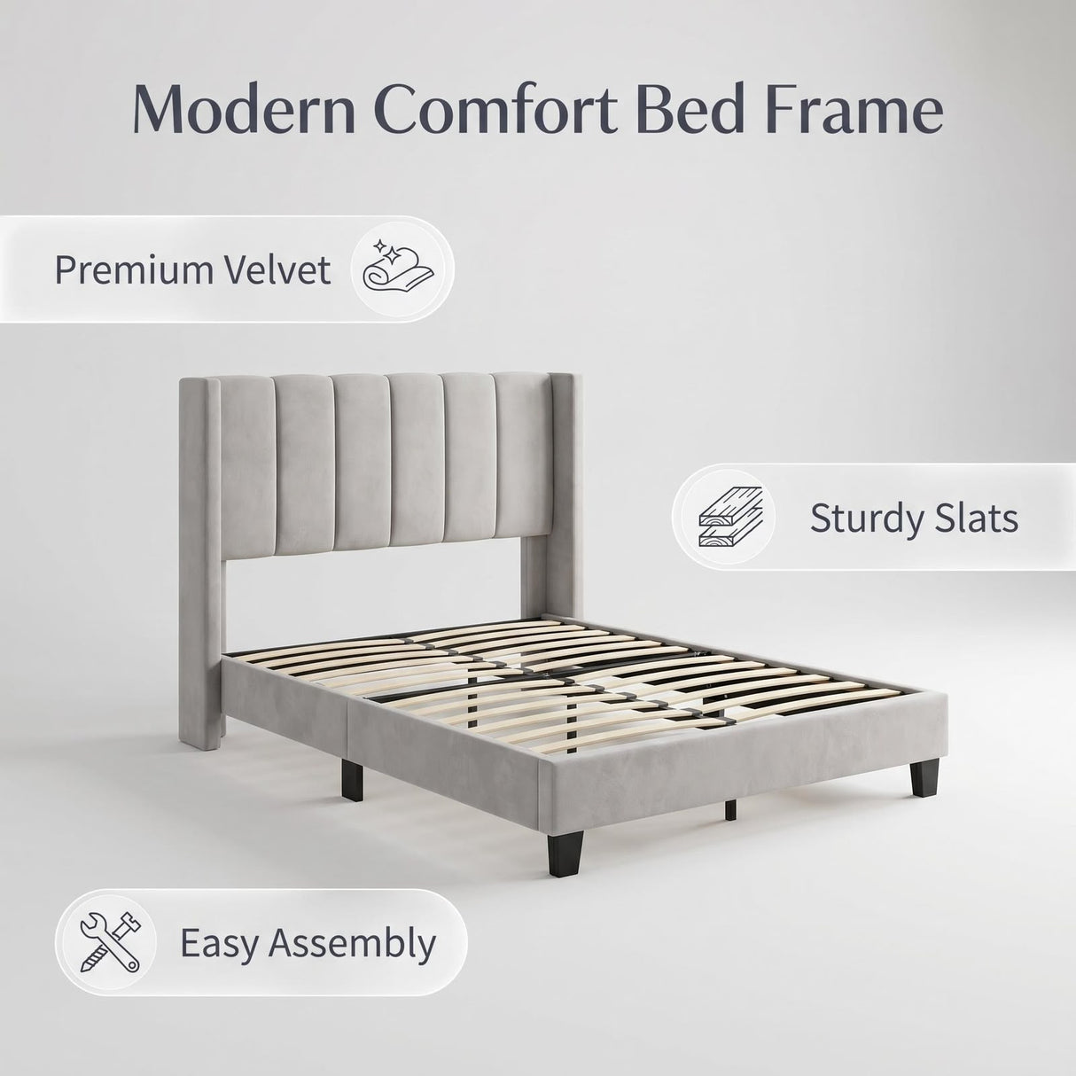 Odessa Bed Frame Grey Velvet Queen