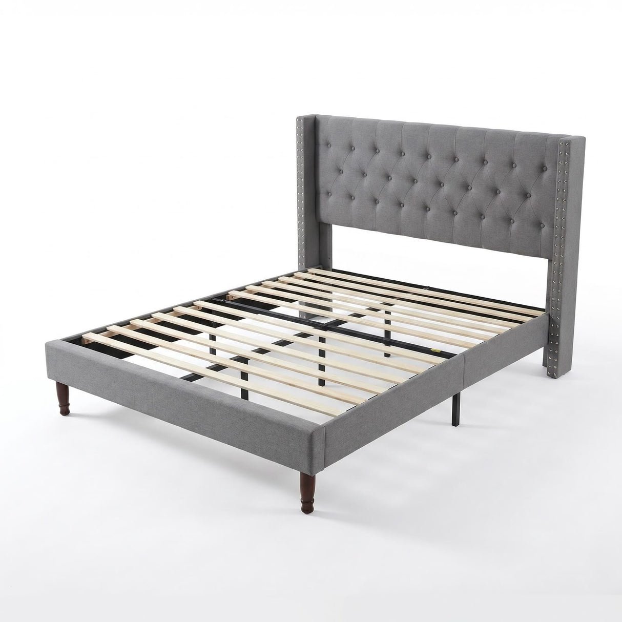 Naylor Bed Frame Grey Velvet Queen