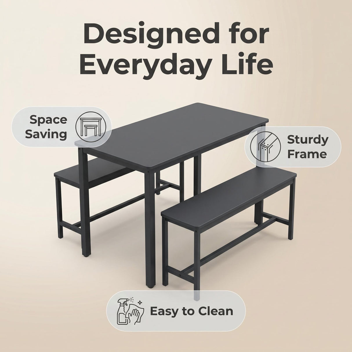 Naomi Home Paola Industrial Dining Set (Black Frame, Black Top)