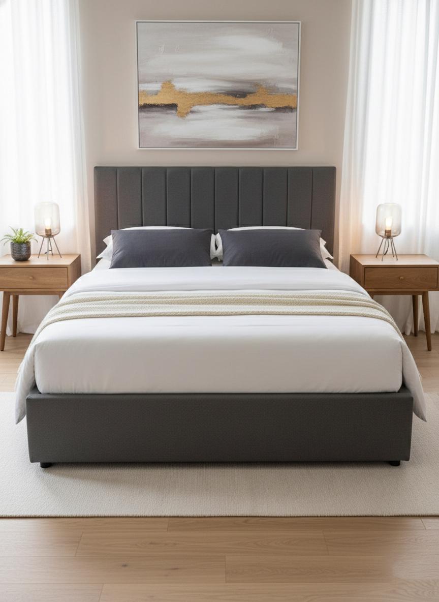 Noir Free Standing Headboard Grey Queen