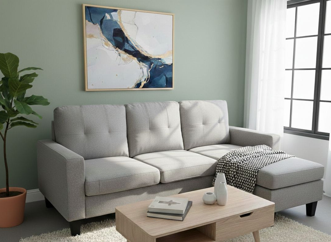 Koa Sectional L Shape Sofa Light Grey with buttons