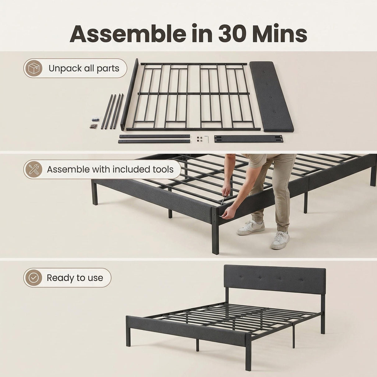 Aspen Metal Bed Frame Queen