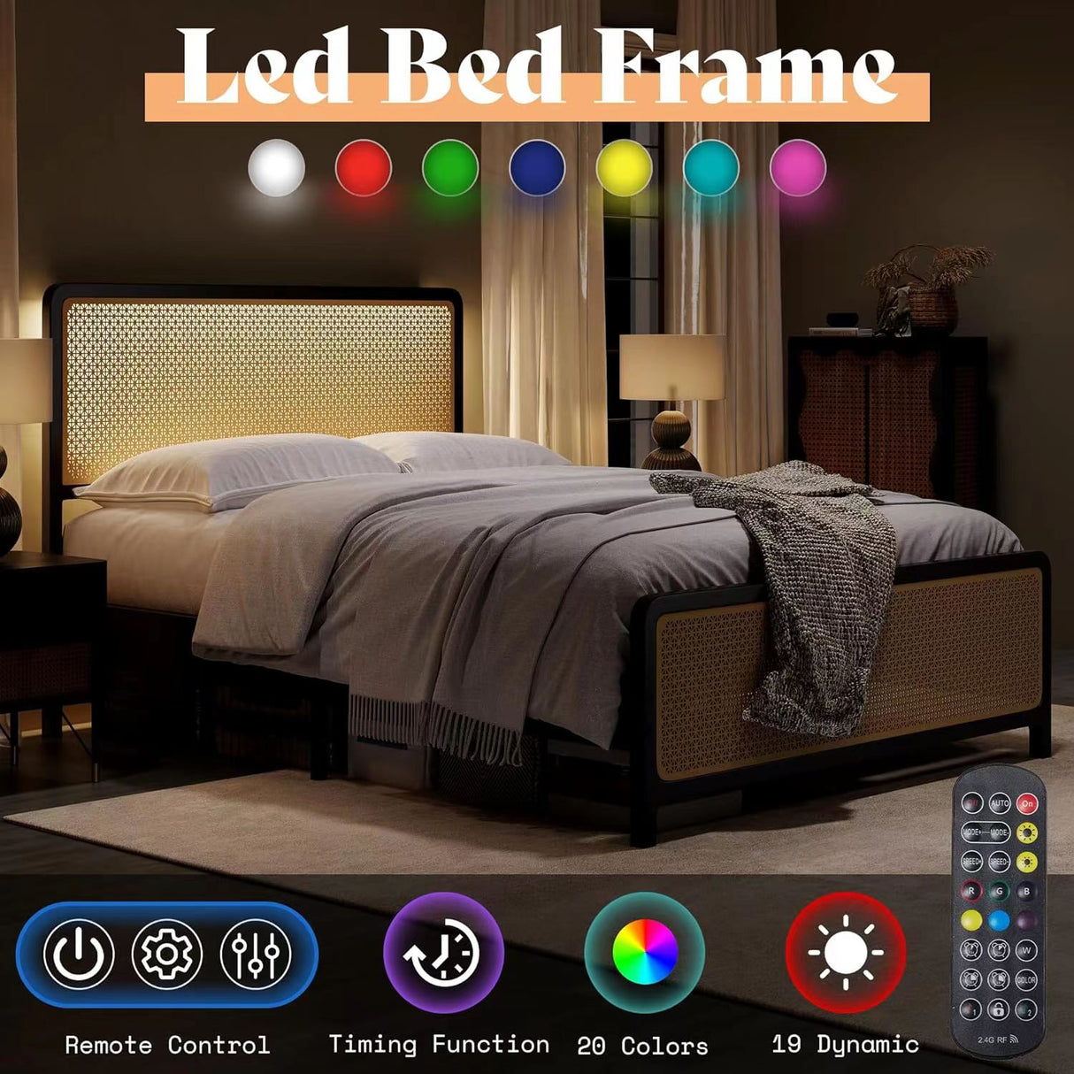 Nelgan Bed Frame with RGB LED Light White Queen