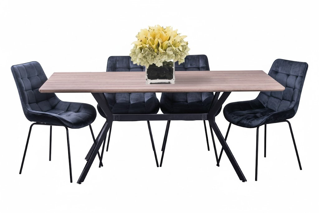 'Belmont' 1.8m Dining Table + Gavin Dining Chair Velvet Black*6 Set