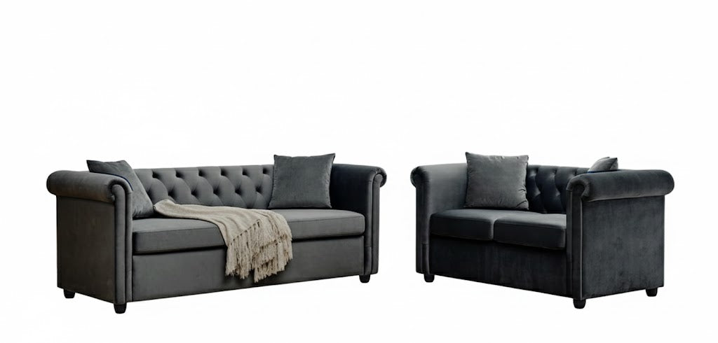 Brookfield Velvet 2+3 Seater Sofa Set Dark Grey