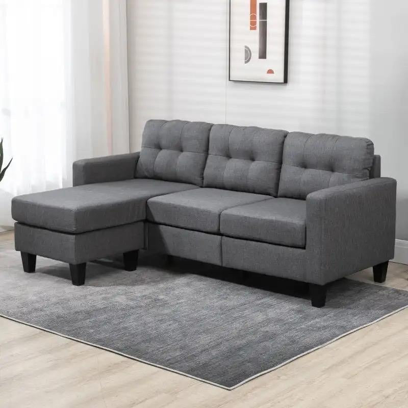 Koa Sectional L Shape Sofa Dark Grey with buttons