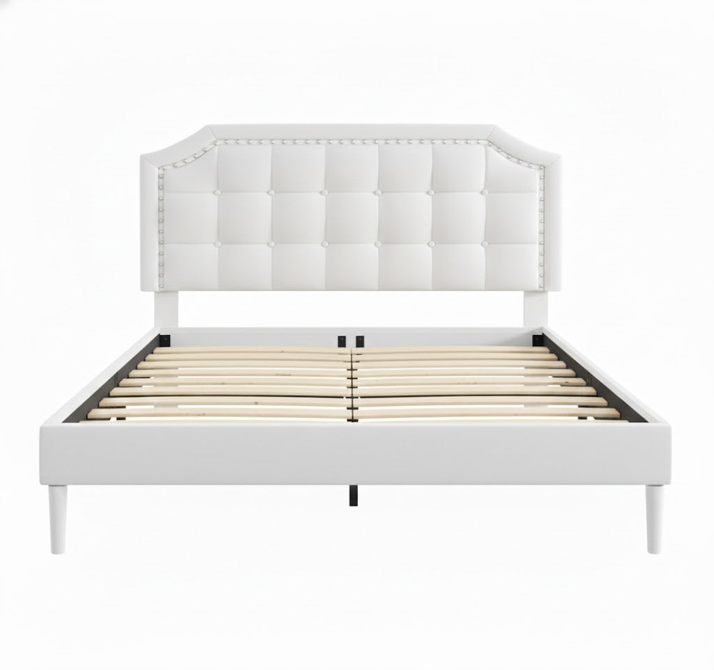Eltham Bedframe White PU Queen