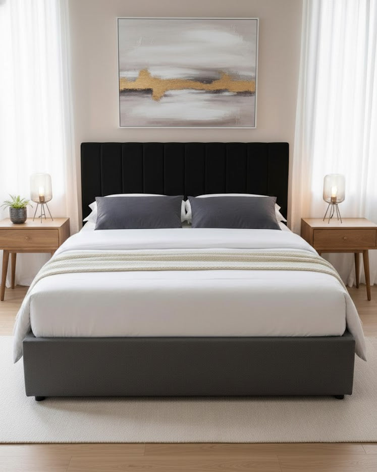 Noir Free Standing Headboard Black Velvet Queen