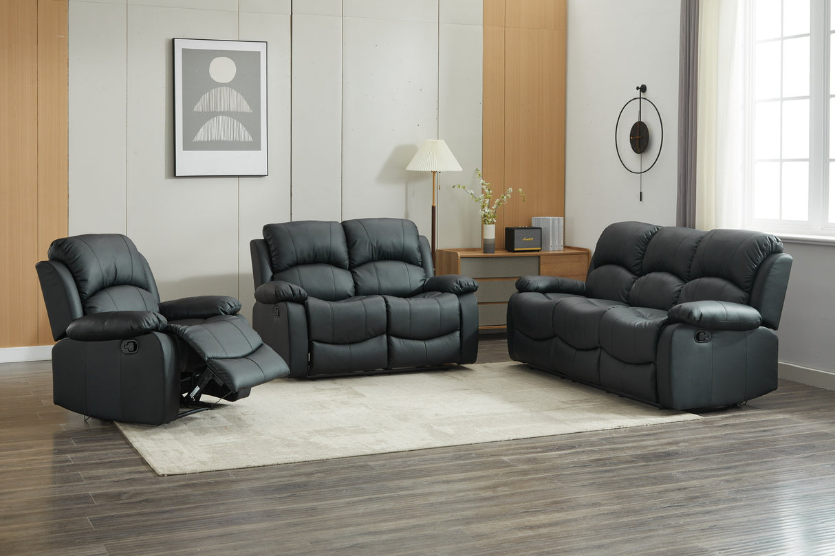 SX Deluxe PU Leather 1+2+3 Seaters Black Recliner Sofa Set