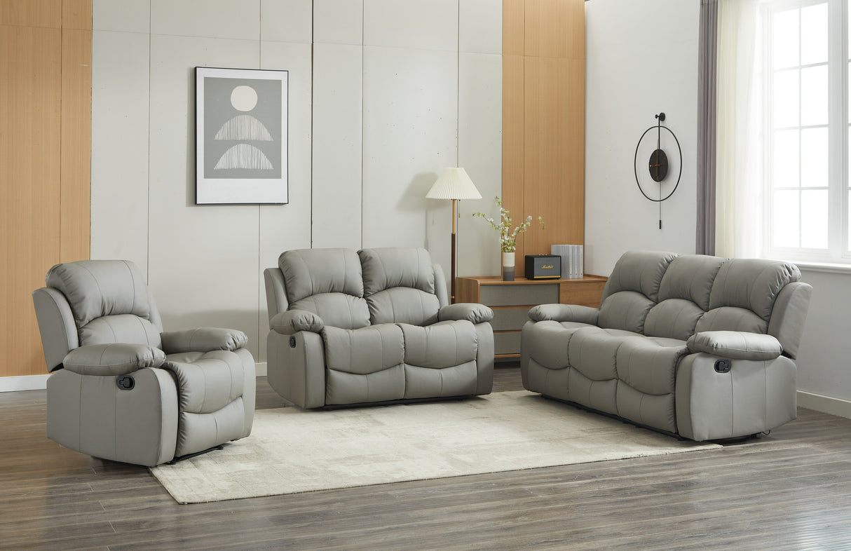 SX Deluxe PU Leather 1+2+3 Seaters Light Grey Recliner Sofa Set