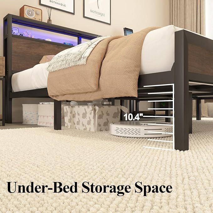 Platform Bed Frame With USB Ports Rustic Grey Queen