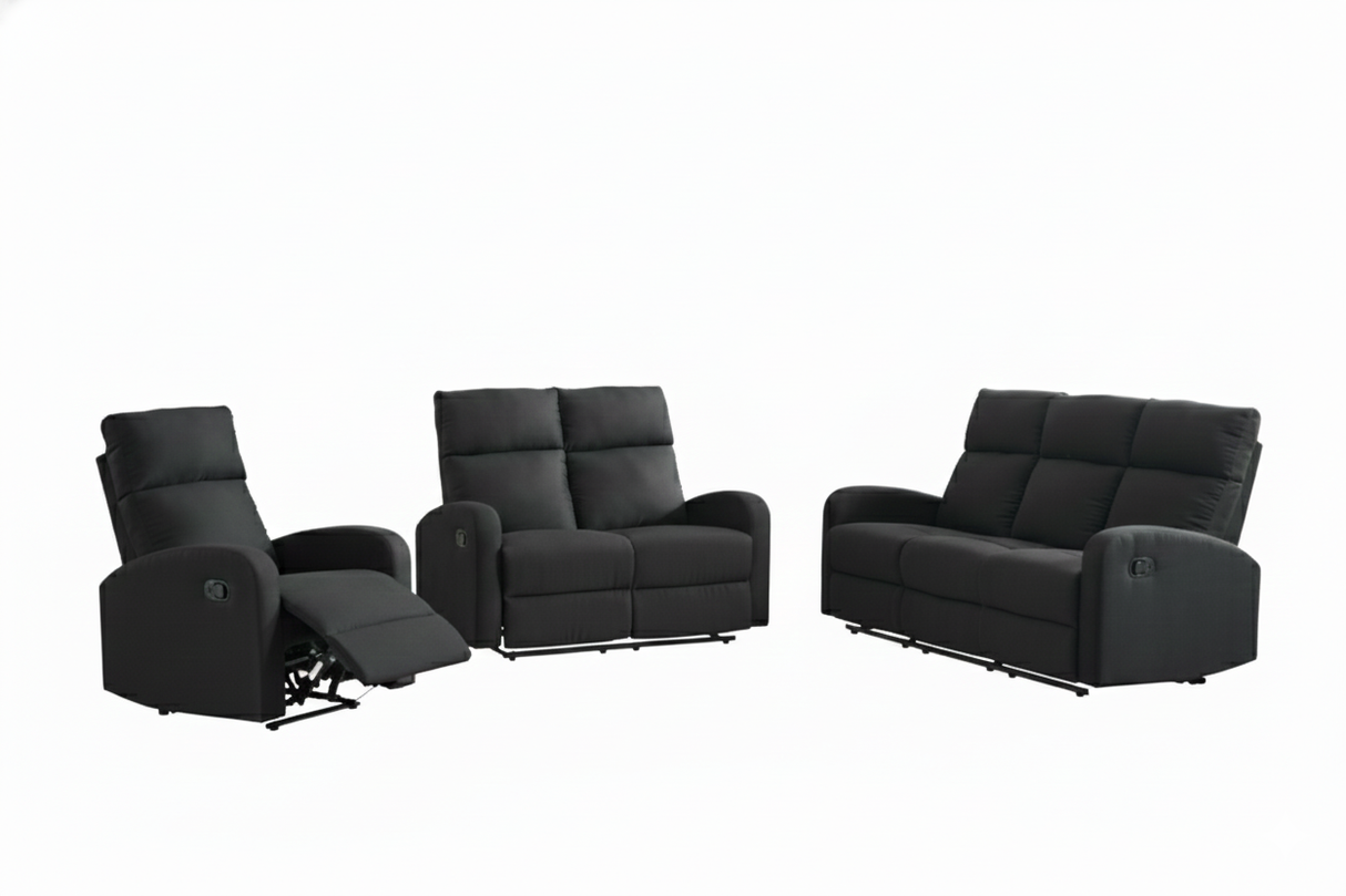SX Black Polyester Recliner 1+2+3 Seaters Sofa Set