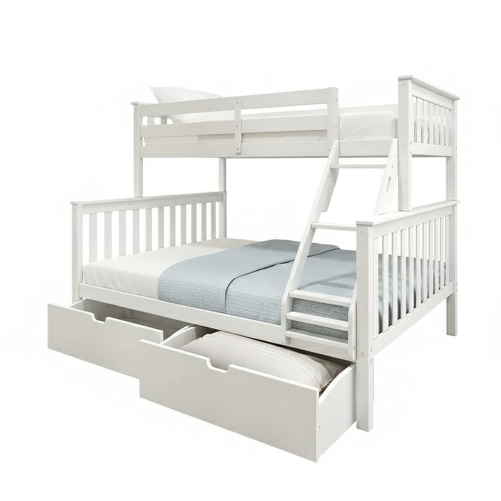 Torino White Single on Double Kids Bunk Bed Frame With Storage Drawers