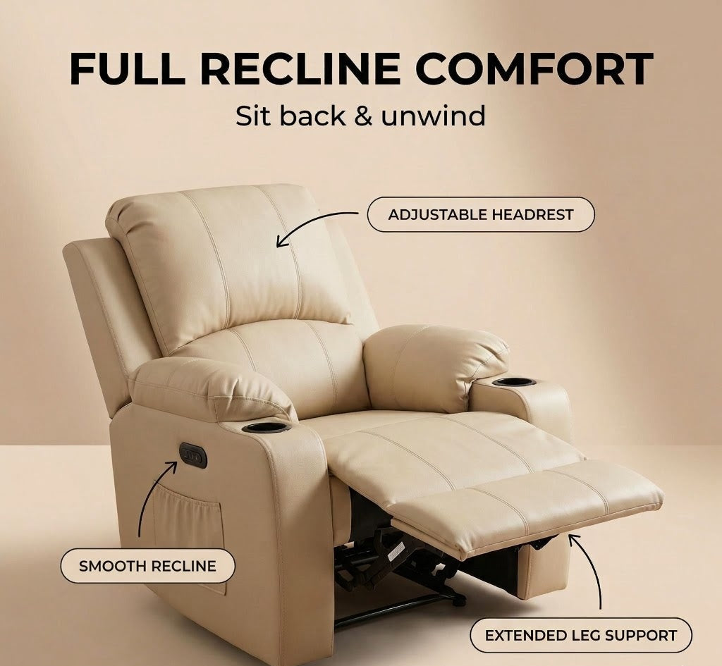 Cyril Recliner 1 seater PVC Beige