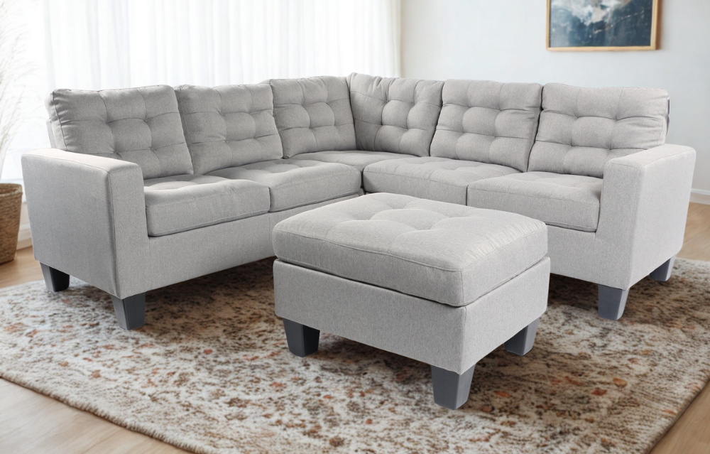 Woodley Sectional Reversible Sofa Light grey (Laf Loveseat+Raf Loveseat & Ottoman)
