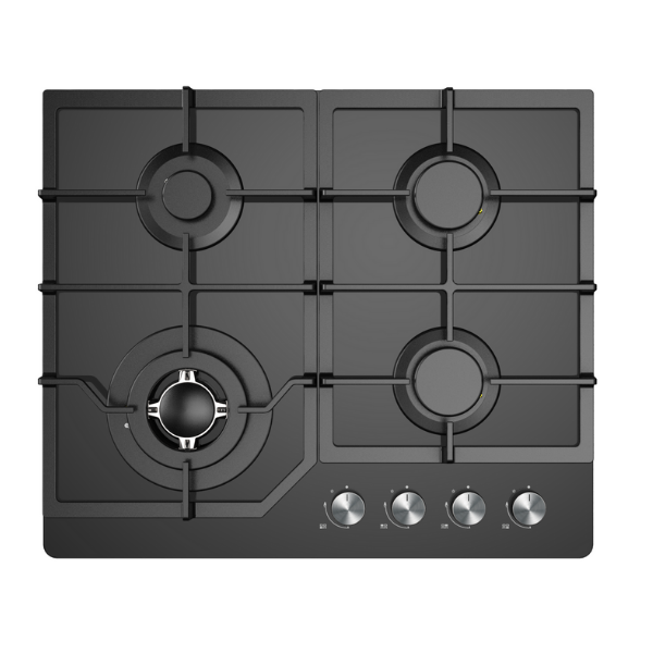 Midea 60G40ME084-GFT 60cm black glass gas hob with wok (3.6kw)