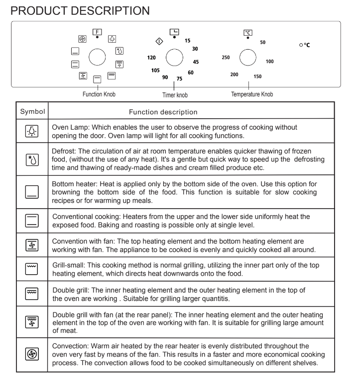 Midea 65M90M1 60cm 9 functions Manual built-in oven