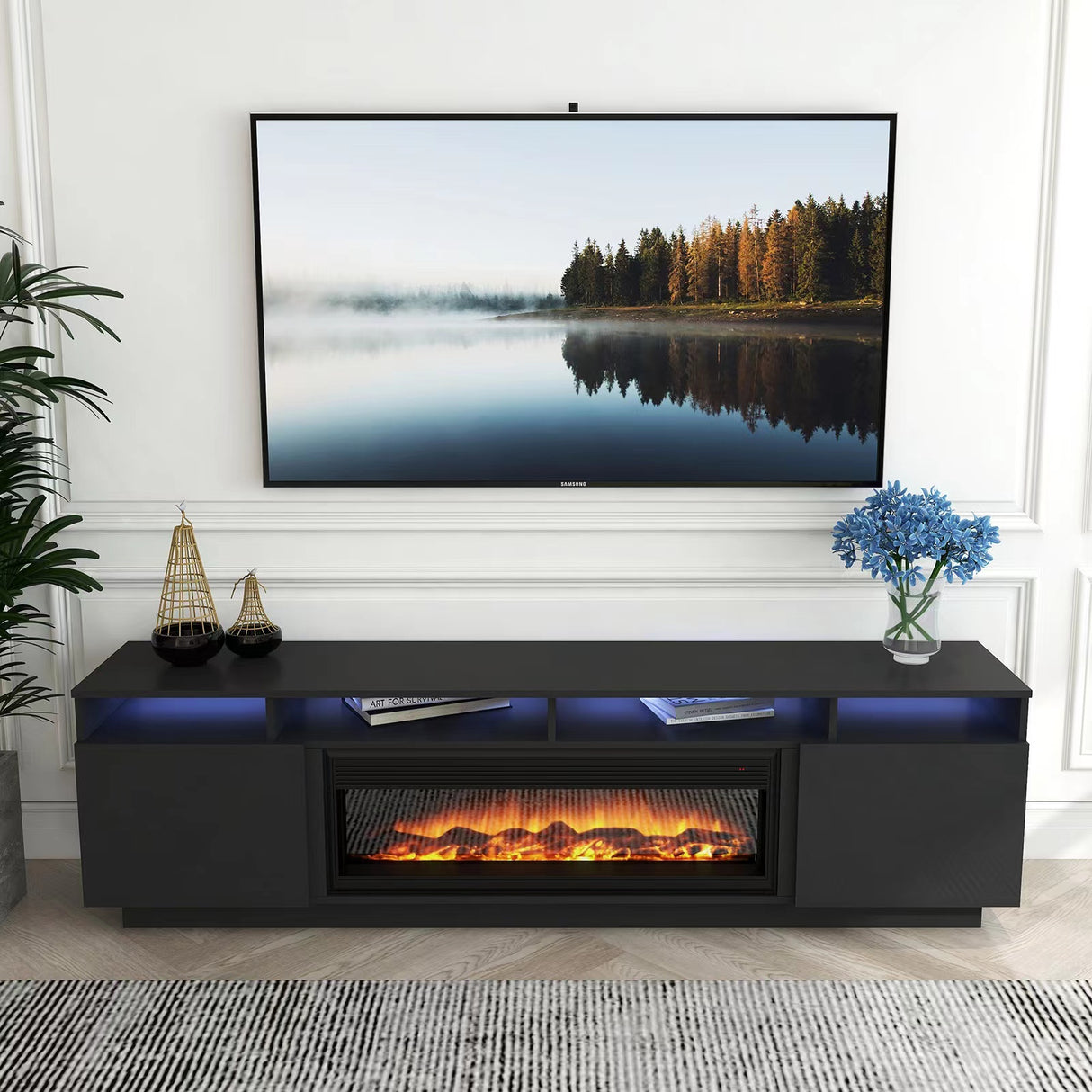 'Toro' Black RGB LED Lighting TV Unit With Electric Fireplace