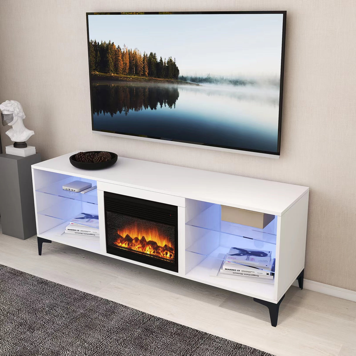 'Dante' RGB LED Lighting TV Unit With Electric Fireplace
