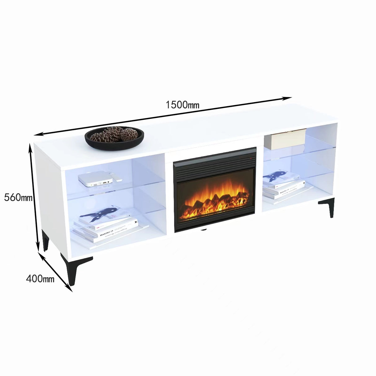 'Dante' RGB LED Lighting TV Unit With Electric Fireplace