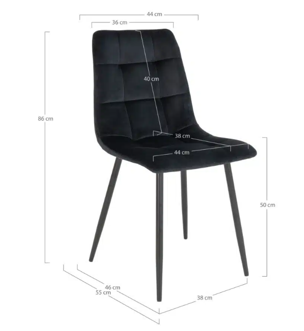 Swade Dining Chairs In Black Velvet With Black Steel Legs Set of 4