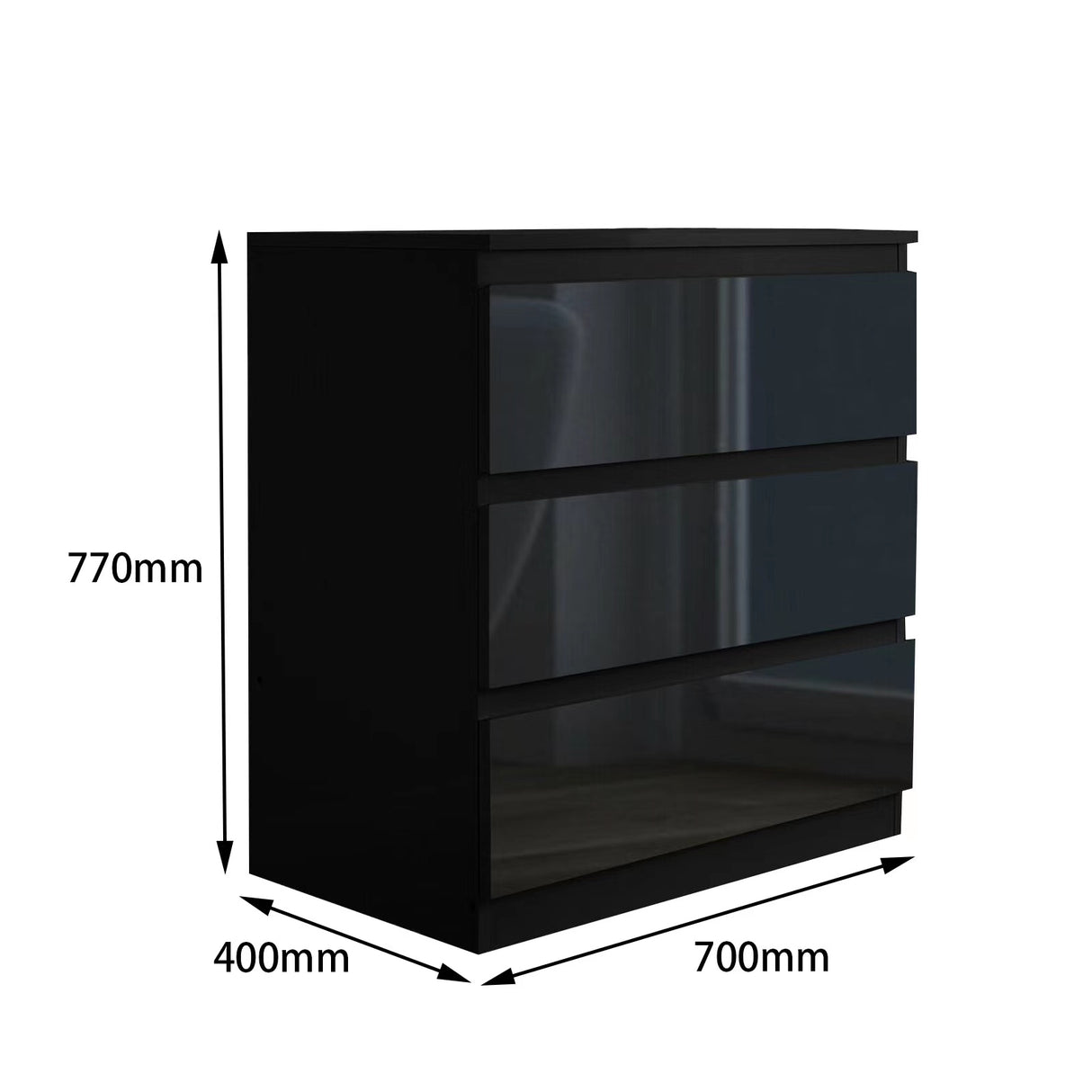'Monaco' Black Chest of 3 drawers