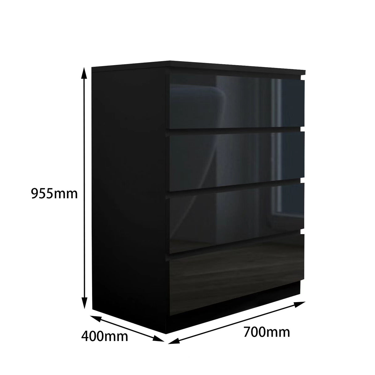 'Monaco' Black Chest of 4 drawers