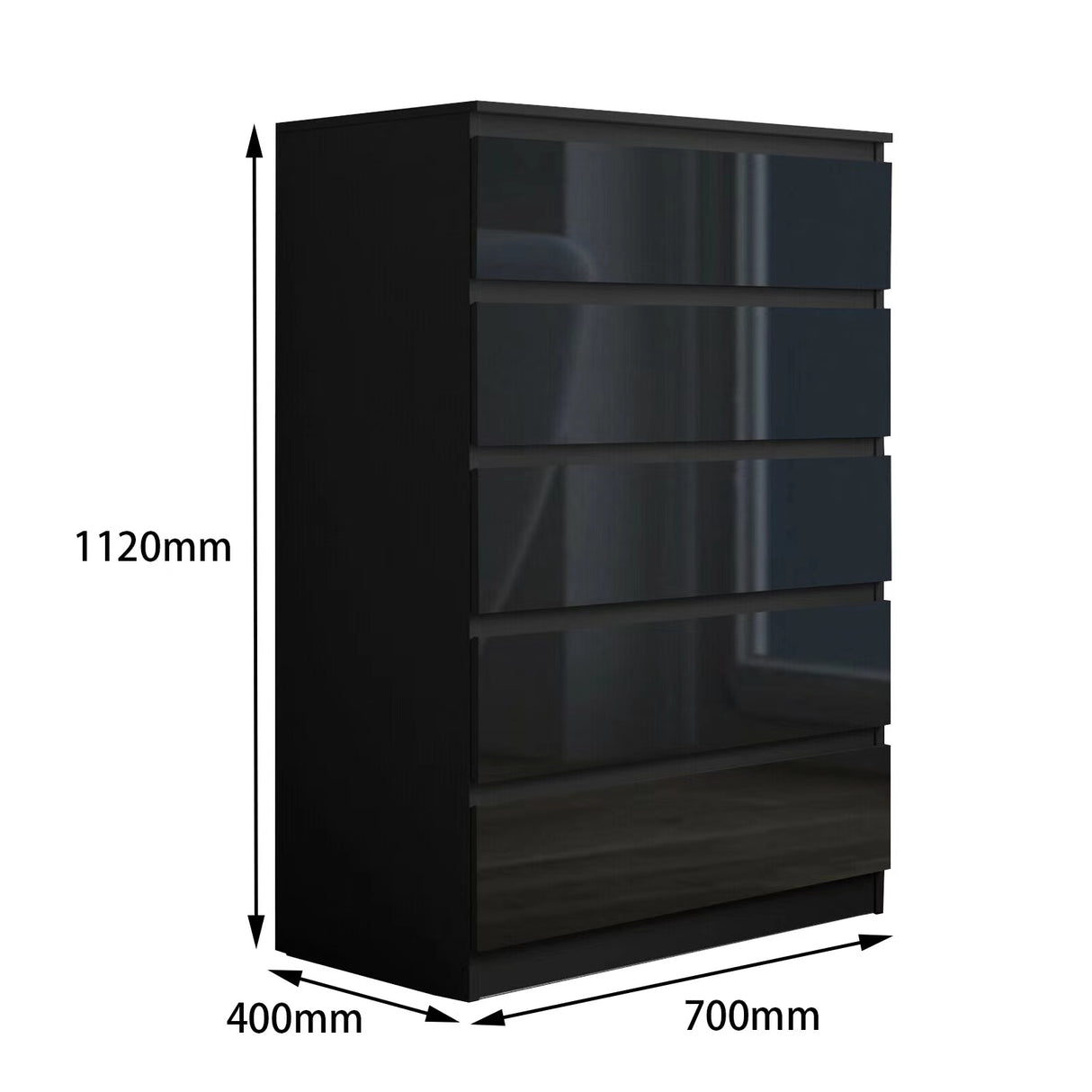 'Monaco' Black Chest of 5 drawers