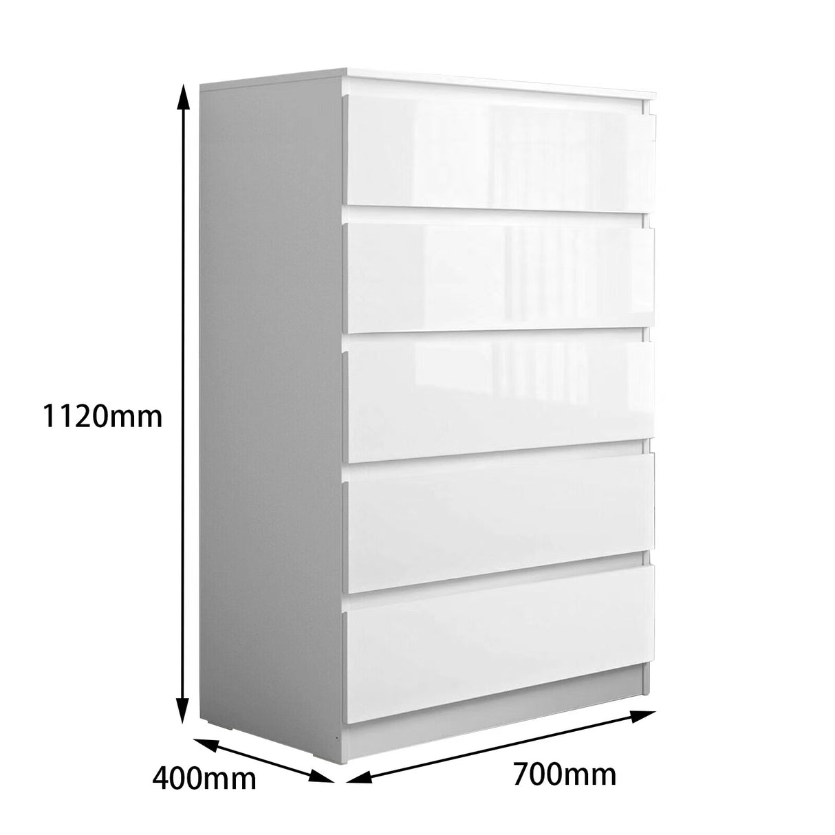 'Monaco' White Chest of 5 drawers