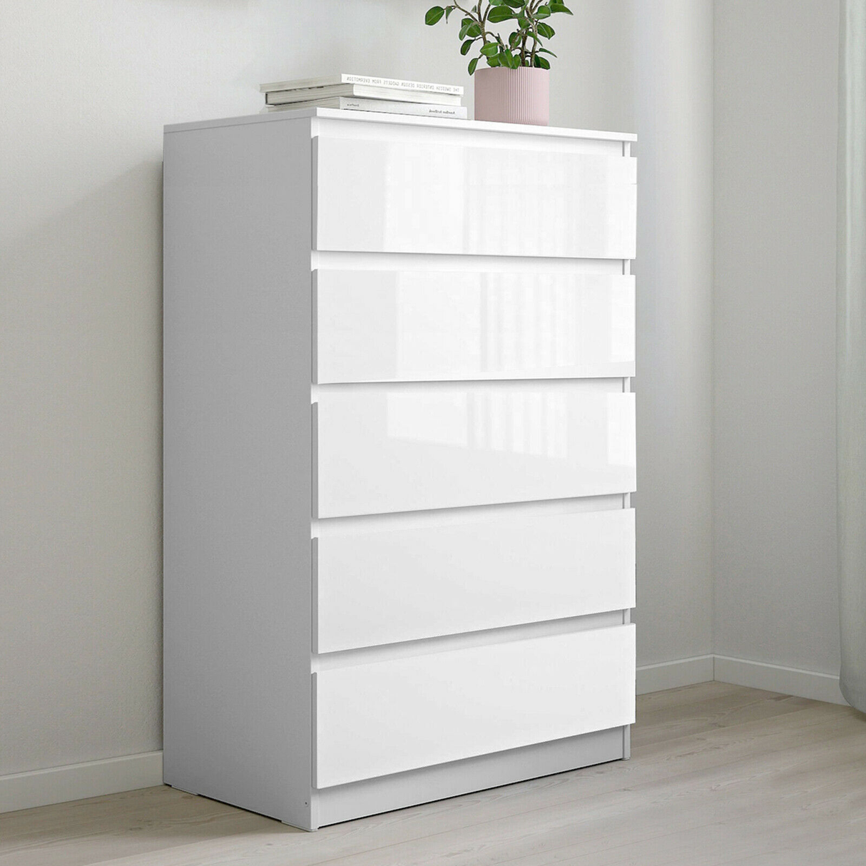 'Monaco' White Chest of 5 drawers