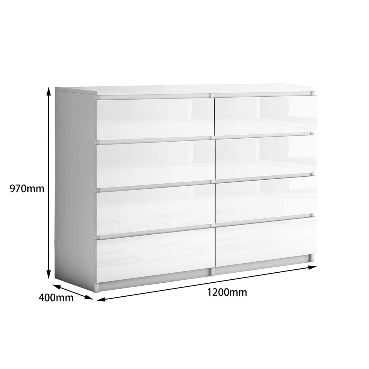 'Monaco' White Chest of 8 drawers