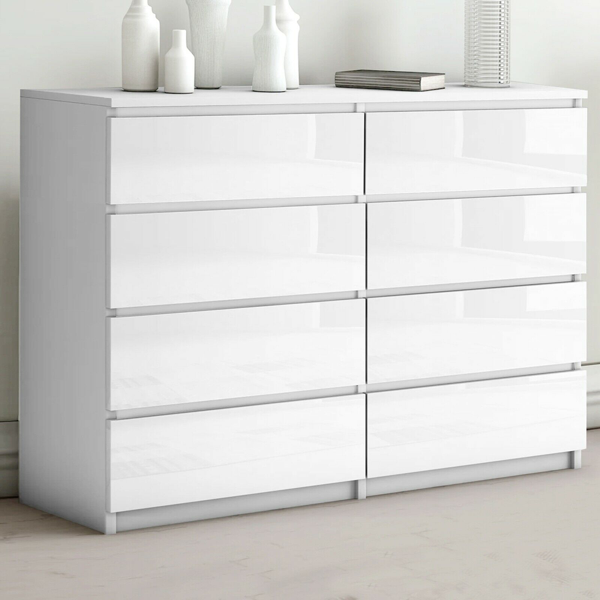 'Monaco' White Chest of 8 drawers
