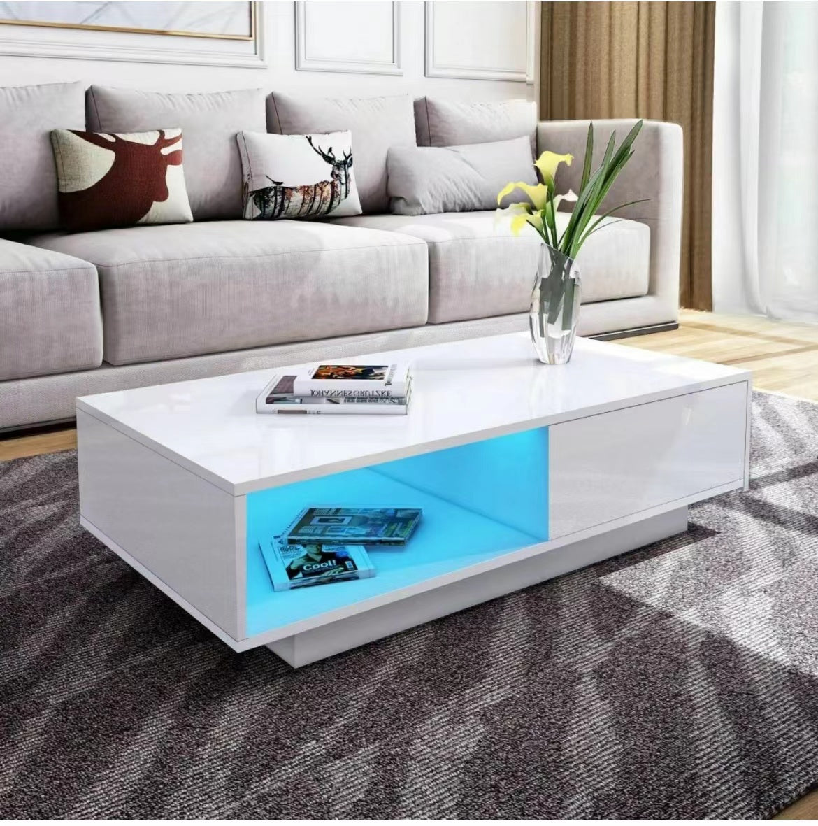 'Romote' White Gloss Coffee table with RGB LED Lighting