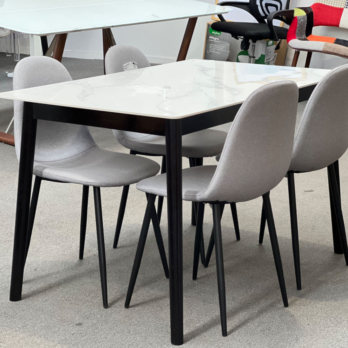 'Berlynoak' Dining Table with Marble Color Top 1.3m + 4 Dining Chairs