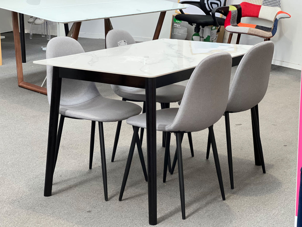 'Berlynoak' Dining Table with Marble Color Top 1.3m + 4 Dining Chairs Set