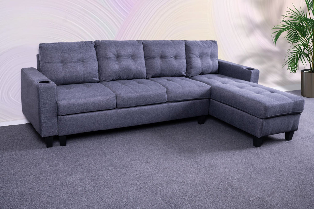 'Ostro' Reversible Corner Sofa With Cup Holder (Dark Grey)